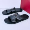 Casual Patterned Black Leather Slides